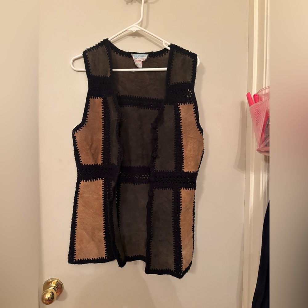 100% Genuine Leather with Crochet Acrylic Trim Vest